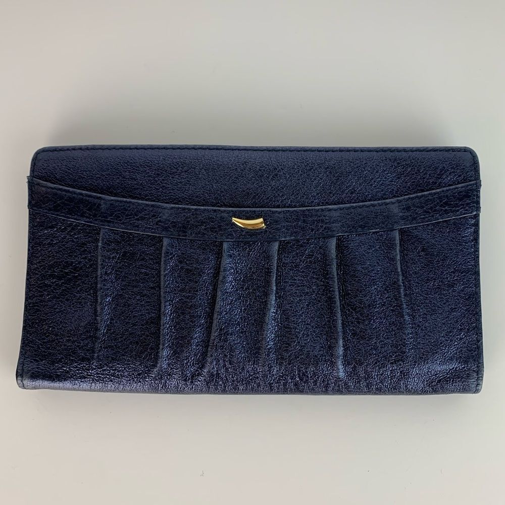 Tusk blue metallic wallet snap closure 7.5x4 inches